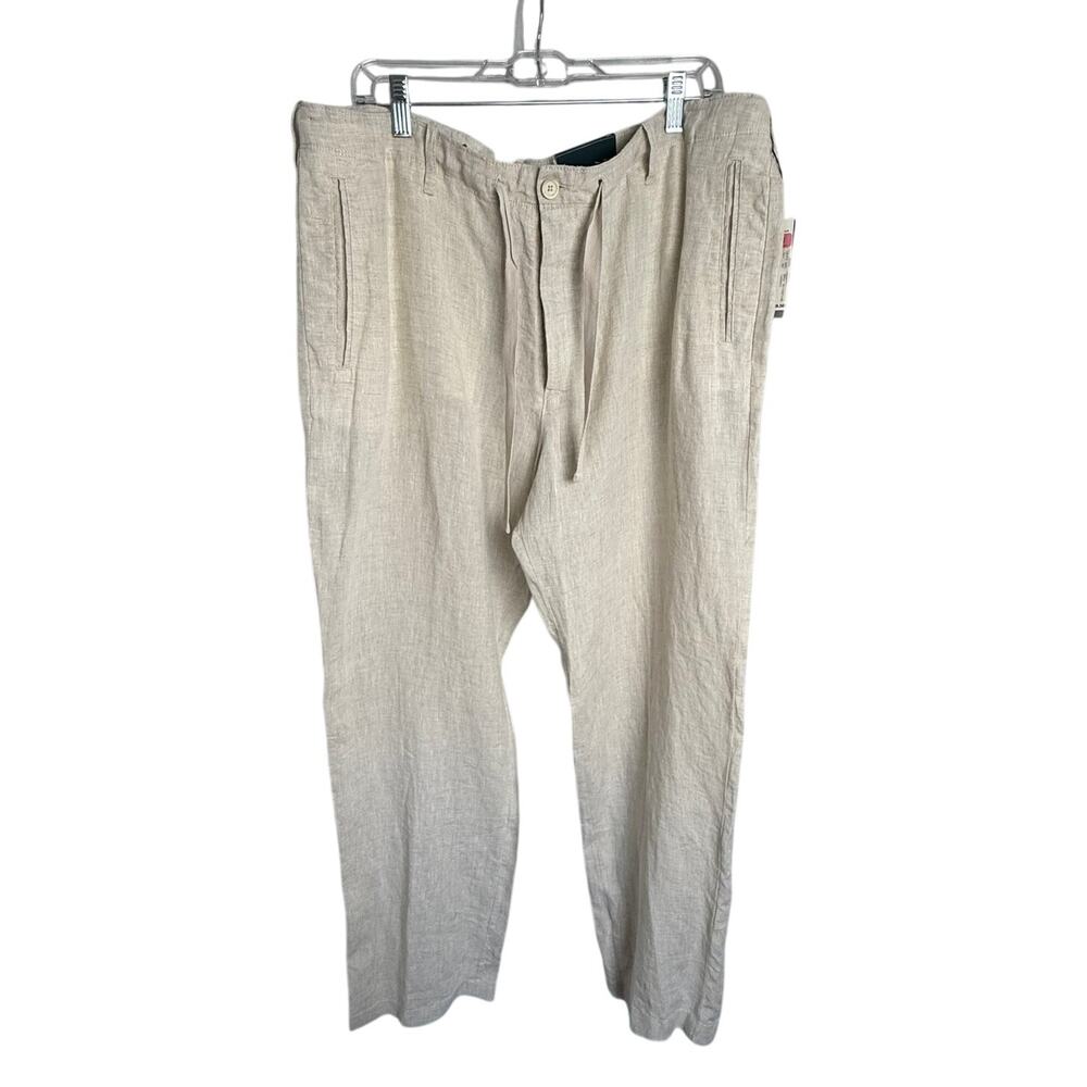 NWT Perry Ellis Cream Linen Drawstring Pants Men's 38x33 Vacation